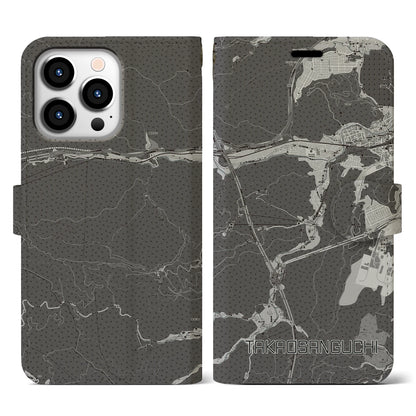 【高尾山口（東京都）】地図柄iPhoneケース（手帳タイプ）モノトーン・iPhone 13 Pro 用