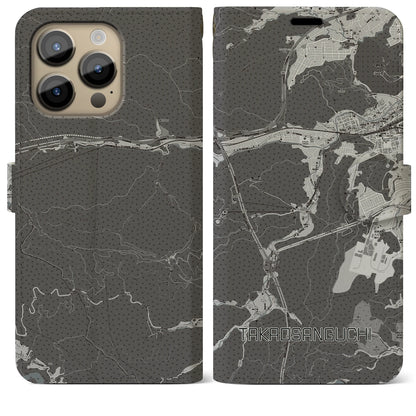 【高尾山口（東京都）】地図柄iPhoneケース（手帳タイプ）モノトーン・iPhone 14 Pro Max 用