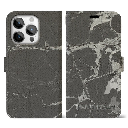 【高尾山口（東京都）】地図柄iPhoneケース（手帳タイプ）モノトーン・iPhone 14 Pro 用