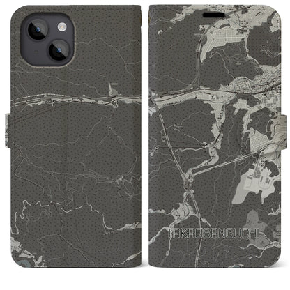 【高尾山口（東京都）】地図柄iPhoneケース（手帳タイプ）モノトーン・iPhone 14 Plus 用