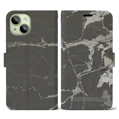 【高尾山口（東京都）】地図柄iPhoneケース（手帳タイプ）モノトーン・iPhone 15 用