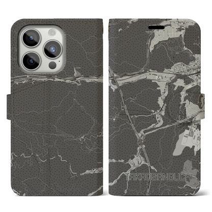 【高尾山口（東京都）】地図柄iPhoneケース（手帳タイプ）モノトーン・iPhone 15 Pro 用