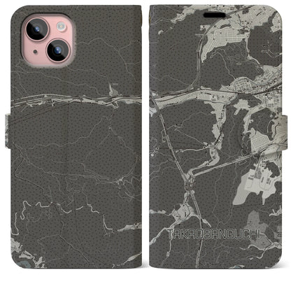 【高尾山口（東京都）】地図柄iPhoneケース（手帳タイプ）モノトーン・iPhone 15 Plus 用