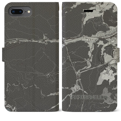 【高尾山口（東京都）】地図柄iPhoneケース（手帳タイプ）モノトーン・iPhone 8Plus /7Plus / 6sPlus / 6Plus 用