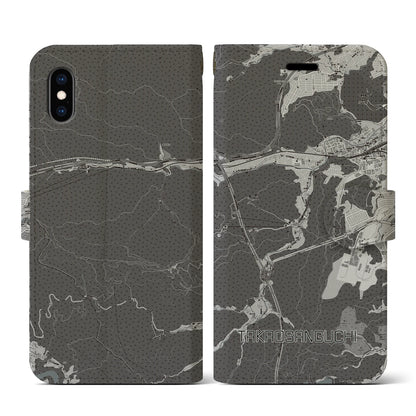 【高尾山口（東京都）】地図柄iPhoneケース（手帳タイプ）モノトーン・iPhone XS / X 用