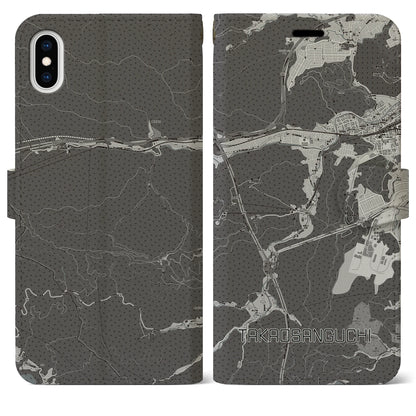 【高尾山口（東京都）】地図柄iPhoneケース（手帳タイプ）モノトーン・iPhone XS Max 用