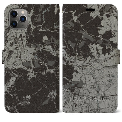 【宝塚（兵庫県）】地図柄iPhoneケース（手帳タイプ）モノトーン・iPhone 11 Pro Max 用