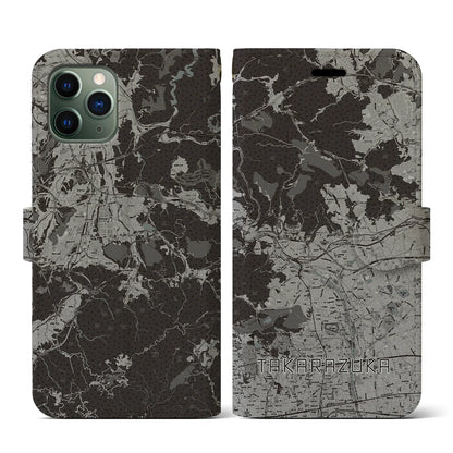 【宝塚（兵庫県）】地図柄iPhoneケース（手帳タイプ）モノトーン・iPhone 11 Pro 用