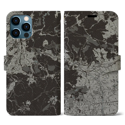 【宝塚（兵庫県）】地図柄iPhoneケース（手帳タイプ）モノトーン・iPhone 12 / 12 Pro 用