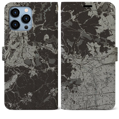 【宝塚（兵庫県）】地図柄iPhoneケース（手帳タイプ）モノトーン・iPhone 13 Pro Max 用