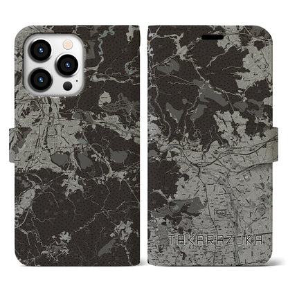 【宝塚（兵庫県）】地図柄iPhoneケース（手帳タイプ）モノトーン・iPhone 13 Pro 用