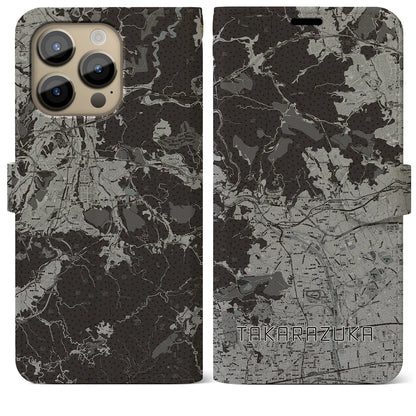 【宝塚（兵庫県）】地図柄iPhoneケース（手帳タイプ）モノトーン・iPhone 14 Pro Max 用