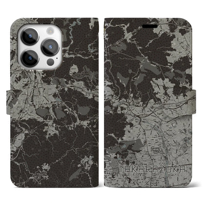 【宝塚（兵庫県）】地図柄iPhoneケース（手帳タイプ）モノトーン・iPhone 14 Pro 用