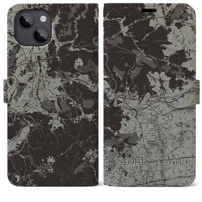 【宝塚（兵庫県）】地図柄iPhoneケース（手帳タイプ）モノトーン・iPhone 14 Plus 用