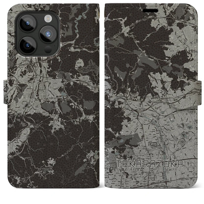 【宝塚（兵庫県）】地図柄iPhoneケース（手帳タイプ）モノトーン・iPhone 15 Pro Max 用