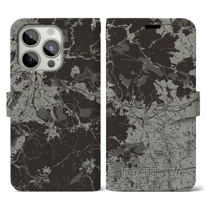 【宝塚（兵庫県）】地図柄iPhoneケース（手帳タイプ）モノトーン・iPhone 15 Pro 用