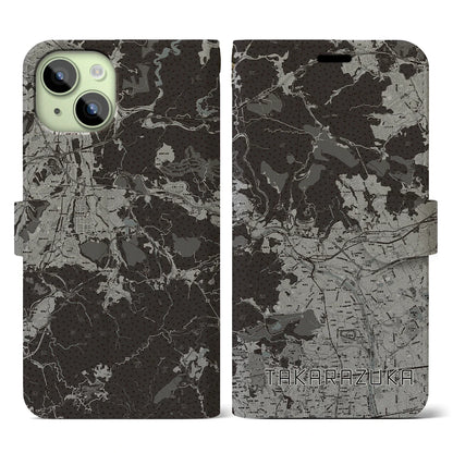 【宝塚（兵庫県）】地図柄iPhoneケース（手帳タイプ）モノトーン・iPhone 15 用