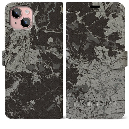 【宝塚（兵庫県）】地図柄iPhoneケース（手帳タイプ）モノトーン・iPhone 15 Plus 用