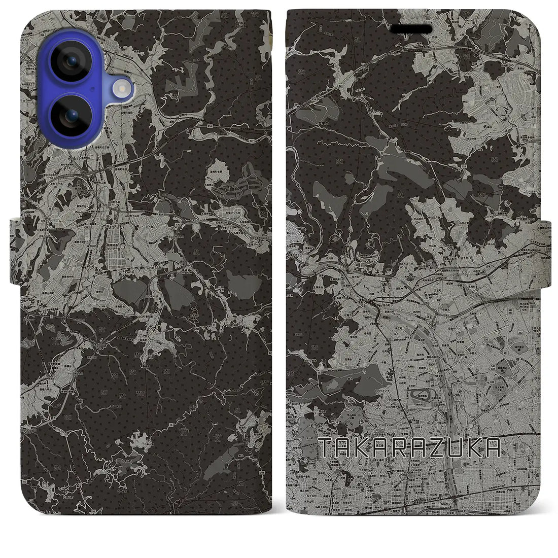 【宝塚(兵庫県)】地図柄iPhoneケース(手帳タイプ)モノトーン・iPhone 16 Pro Max 用