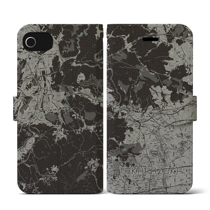 【宝塚（兵庫県）】地図柄iPhoneケース（手帳タイプ）モノトーン・iPhone SE（第3 / 第2世代） / 8 / 7 / 6s / 6 用