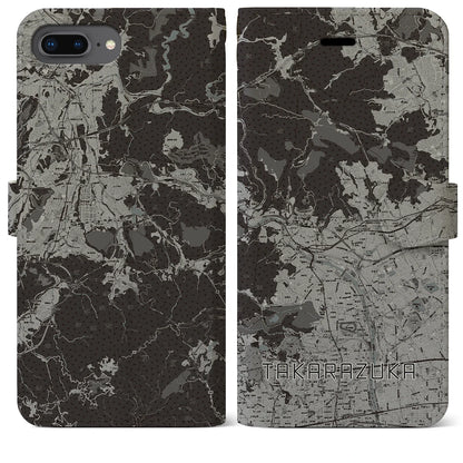【宝塚（兵庫県）】地図柄iPhoneケース（手帳タイプ）モノトーン・iPhone 8Plus /7Plus / 6sPlus / 6Plus 用