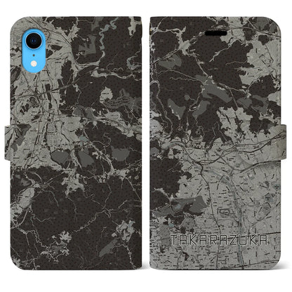 【宝塚（兵庫県）】地図柄iPhoneケース（手帳タイプ）モノトーン・iPhone XR 用