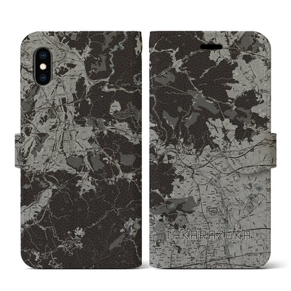 【宝塚（兵庫県）】地図柄iPhoneケース（手帳タイプ）モノトーン・iPhone XS / X 用