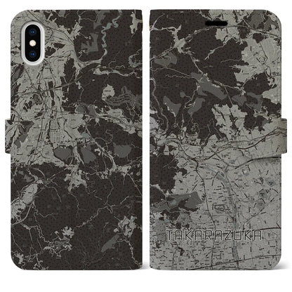 【宝塚（兵庫県）】地図柄iPhoneケース（手帳タイプ）モノトーン・iPhone XS Max 用