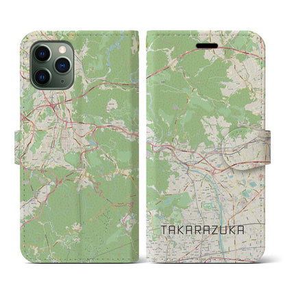 【宝塚（兵庫県）】地図柄iPhoneケース（手帳タイプ）ナチュラル・iPhone 11 Pro 用