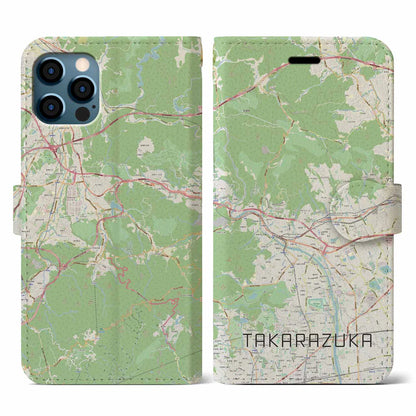【宝塚（兵庫県）】地図柄iPhoneケース（手帳タイプ）ナチュラル・iPhone 12 / 12 Pro 用