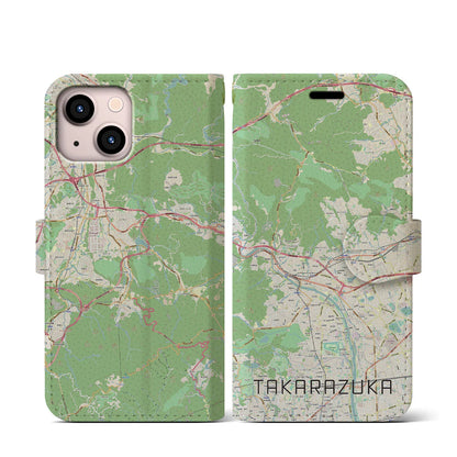 【宝塚（兵庫県）】地図柄iPhoneケース（手帳タイプ）ナチュラル・iPhone 13 mini 用