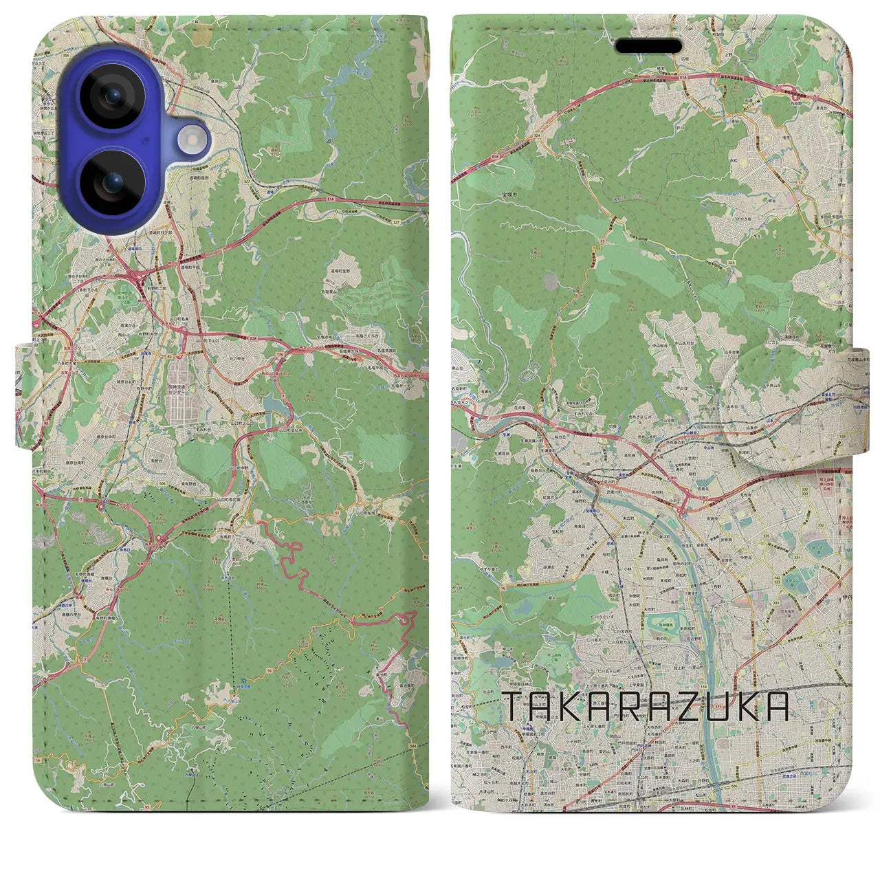 【宝塚（兵庫県）】地図柄iPhoneケース（手帳タイプ）ナチュラル・iPhone 16 Pro Max 用