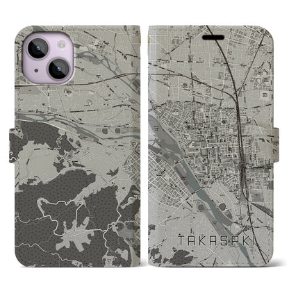 【高崎（群馬県）】地図柄iPhoneケース（手帳タイプ）モノトーン・iPhone 14 用