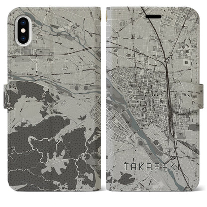 【高崎（群馬県）】地図柄iPhoneケース（手帳タイプ）モノトーン・iPhone XS Max 用