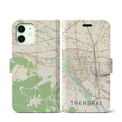 【高崎（群馬県）】地図柄iPhoneケース（手帳タイプ）ナチュラル・iPhone 12 mini 用