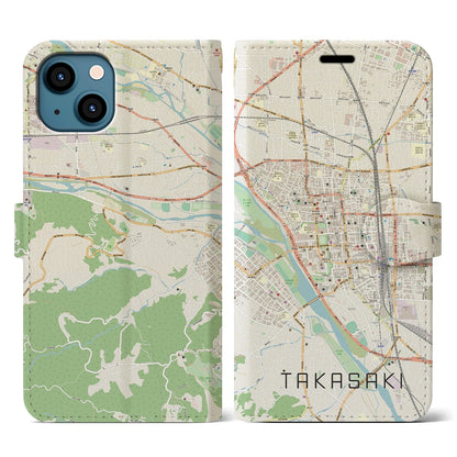 【高崎（群馬県）】地図柄iPhoneケース（手帳タイプ）ナチュラル・iPhone 13 用