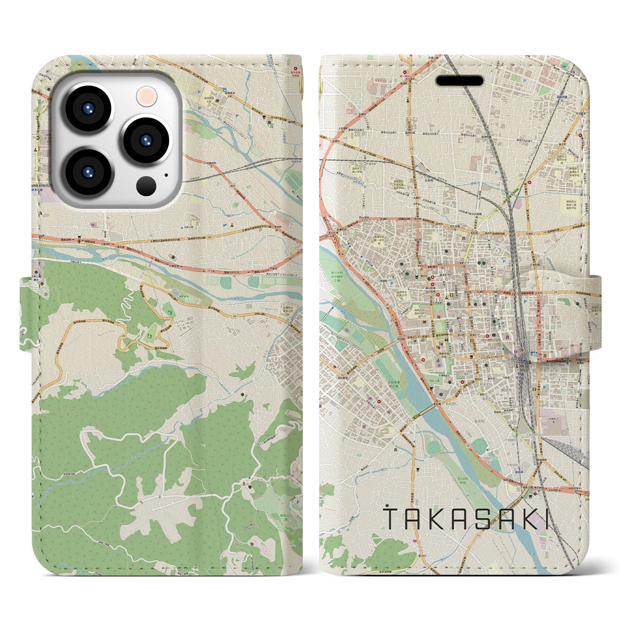 【高崎】地図柄iPhoneケース（手帳両面タイプ・ナチュラル）iPhone 13 Pro 用