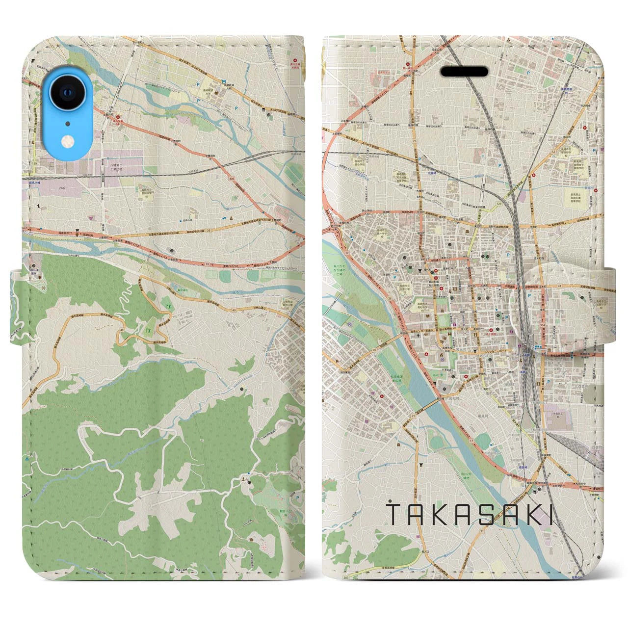 【高崎】地図柄iPhoneケース（手帳両面タイプ・ナチュラル）iPhone XR 用