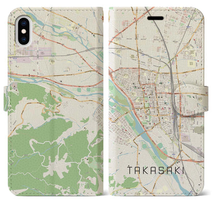 【高崎（群馬県）】地図柄iPhoneケース（手帳タイプ）ナチュラル・iPhone XS Max 用