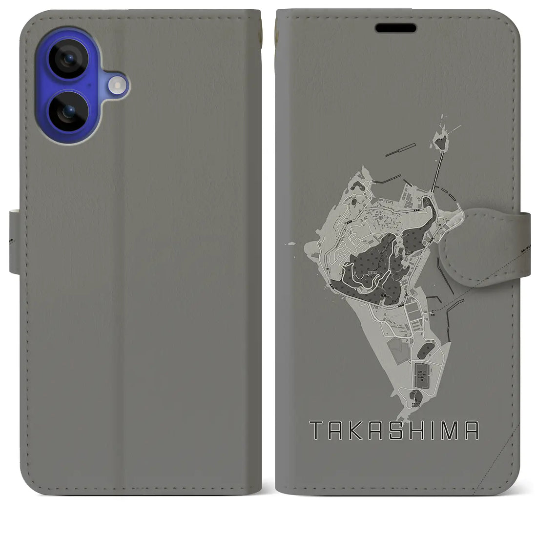 【高島(長崎県)】地図柄iPhoneケース(手帳タイプ)モノトーン・iPhone 16 Pro Max 用