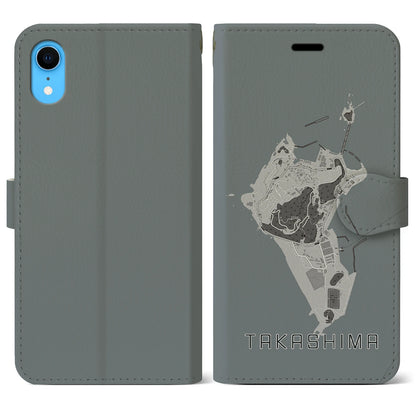【高島（長崎県）】地図柄iPhoneケース（手帳タイプ）モノトーン・iPhone XR 用