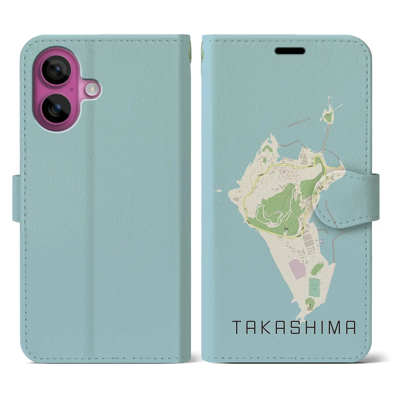 【高島（長崎県）】地図柄iPhoneケース（手帳タイプ）ナチュラル・iPhone 16 Pro 用