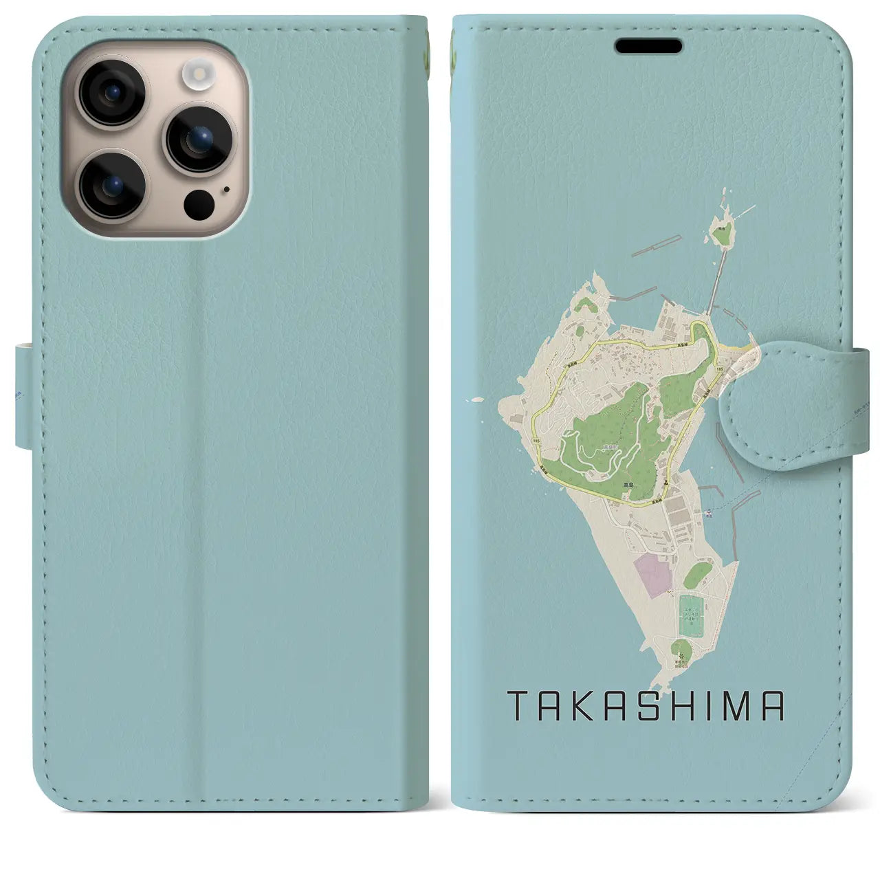 【高島（長崎県）】地図柄iPhoneケース（手帳タイプ）ナチュラル・iPhone 16 Plus 用