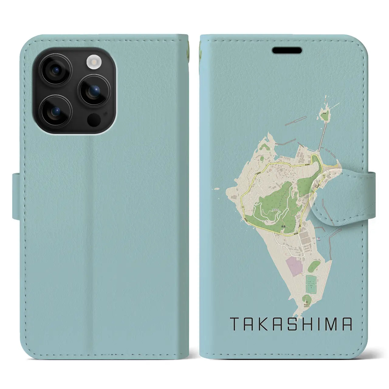 【高島（長崎県）】地図柄iPhoneケース（手帳タイプ）ナチュラル・iPhone 16 用