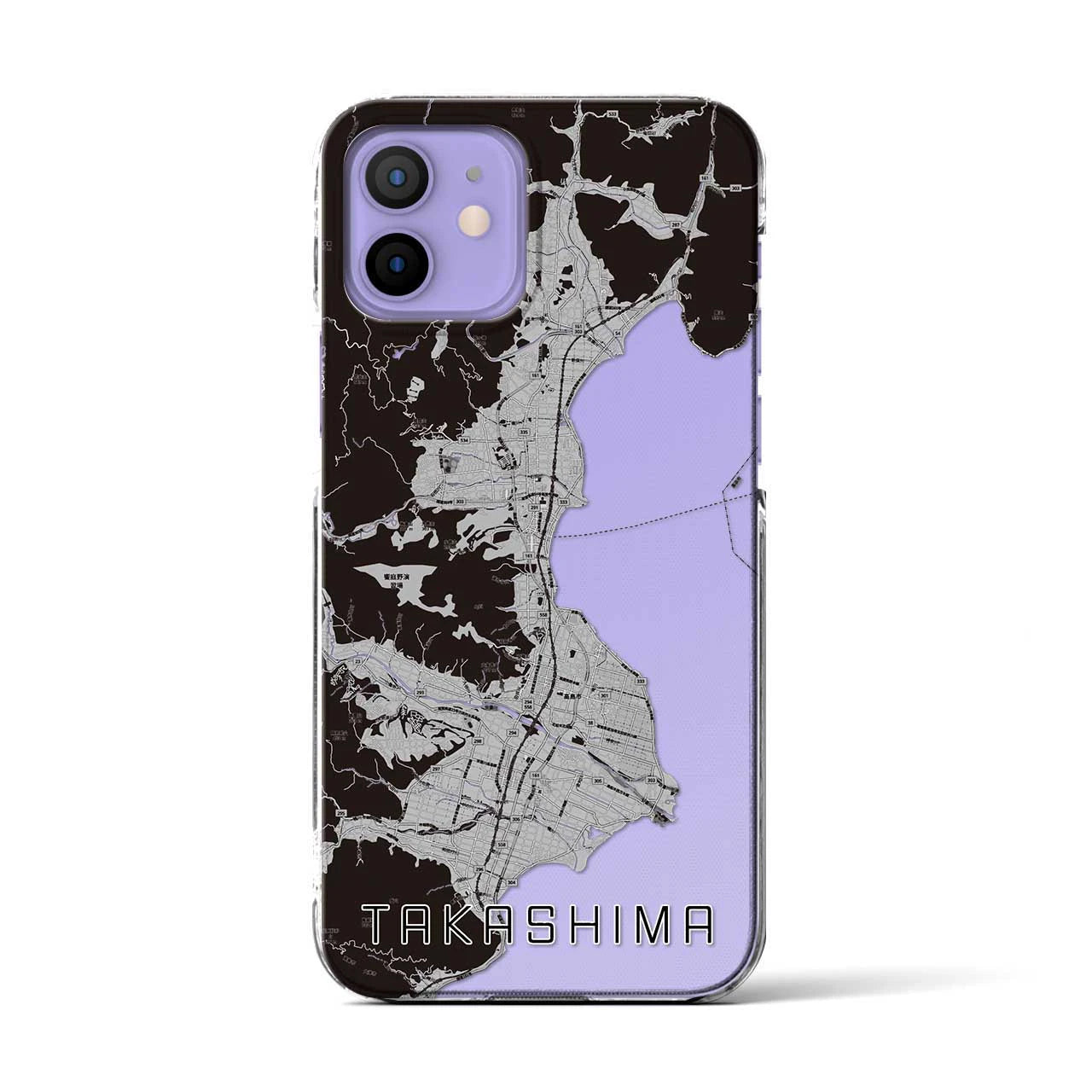 【高島（滋賀県）】地図柄iPhoneケース（クリアタイプ）モノトーン・iPhone 12 / 12 Pro 用