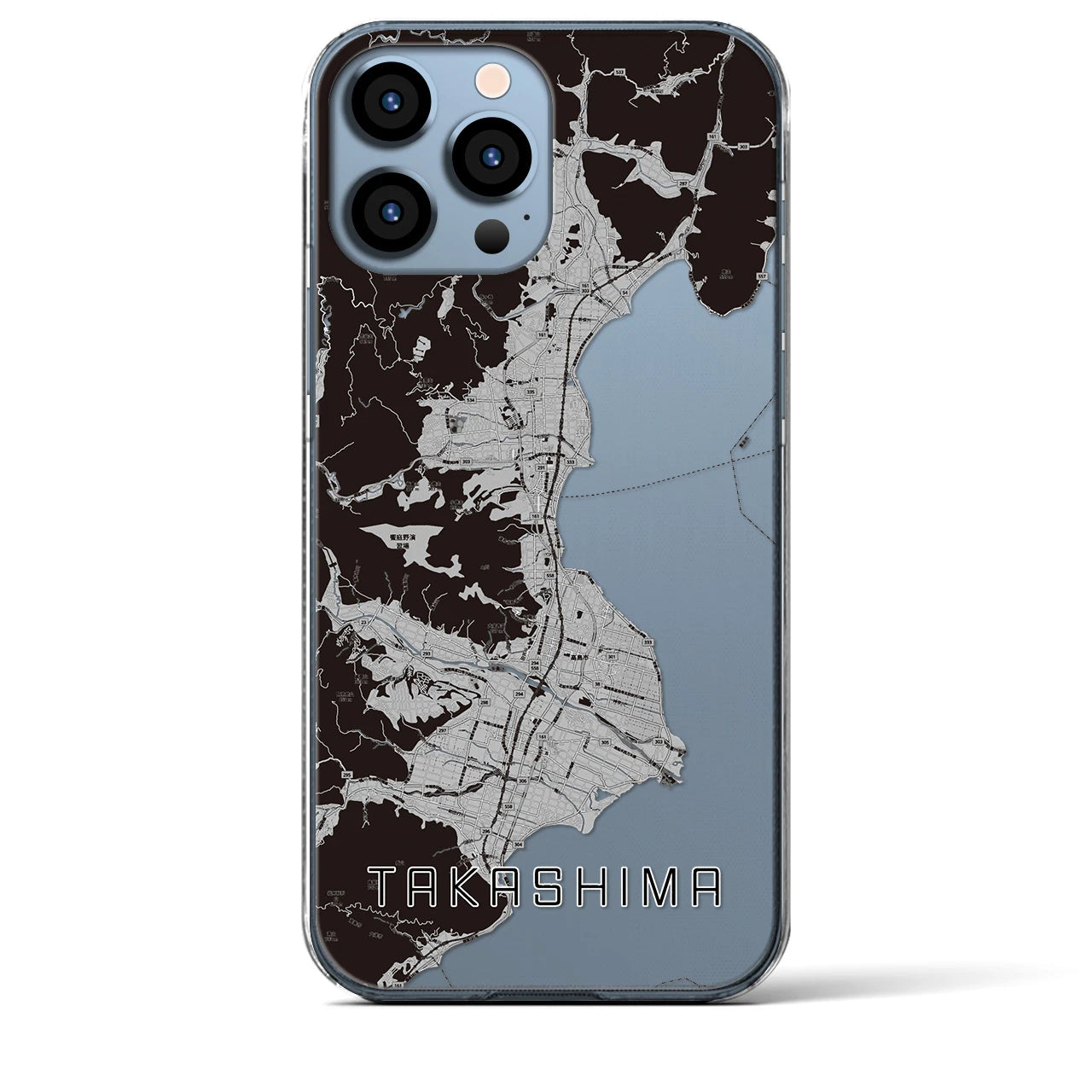 【高島（滋賀県）】地図柄iPhoneケース（クリアタイプ）モノトーン・iPhone 13 Pro Max 用