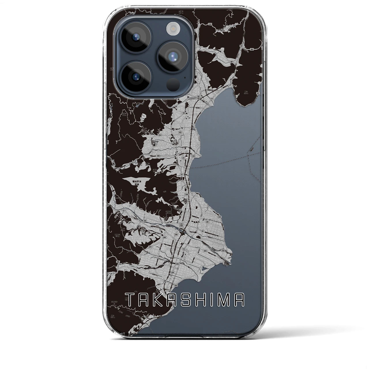 【高島（滋賀県）】地図柄iPhoneケース（クリアタイプ）モノトーン・iPhone 15 Pro Max 用