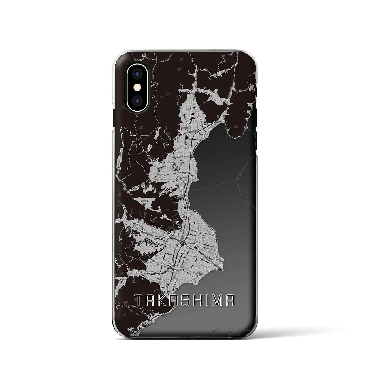 【高島（滋賀県）】地図柄iPhoneケース（クリアタイプ）モノトーン・iPhone XS / X 用