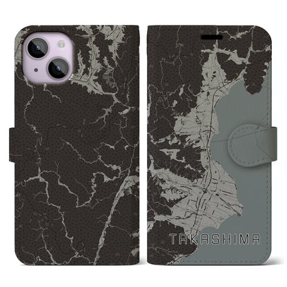 【高島（滋賀県）】地図柄iPhoneケース（手帳タイプ）モノトーン・iPhone 14 用