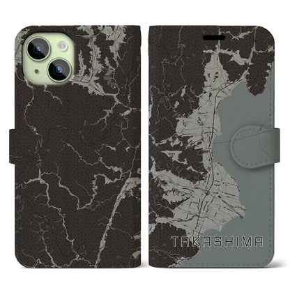 【高島（滋賀県）】地図柄iPhoneケース（手帳タイプ）モノトーン・iPhone 15 用